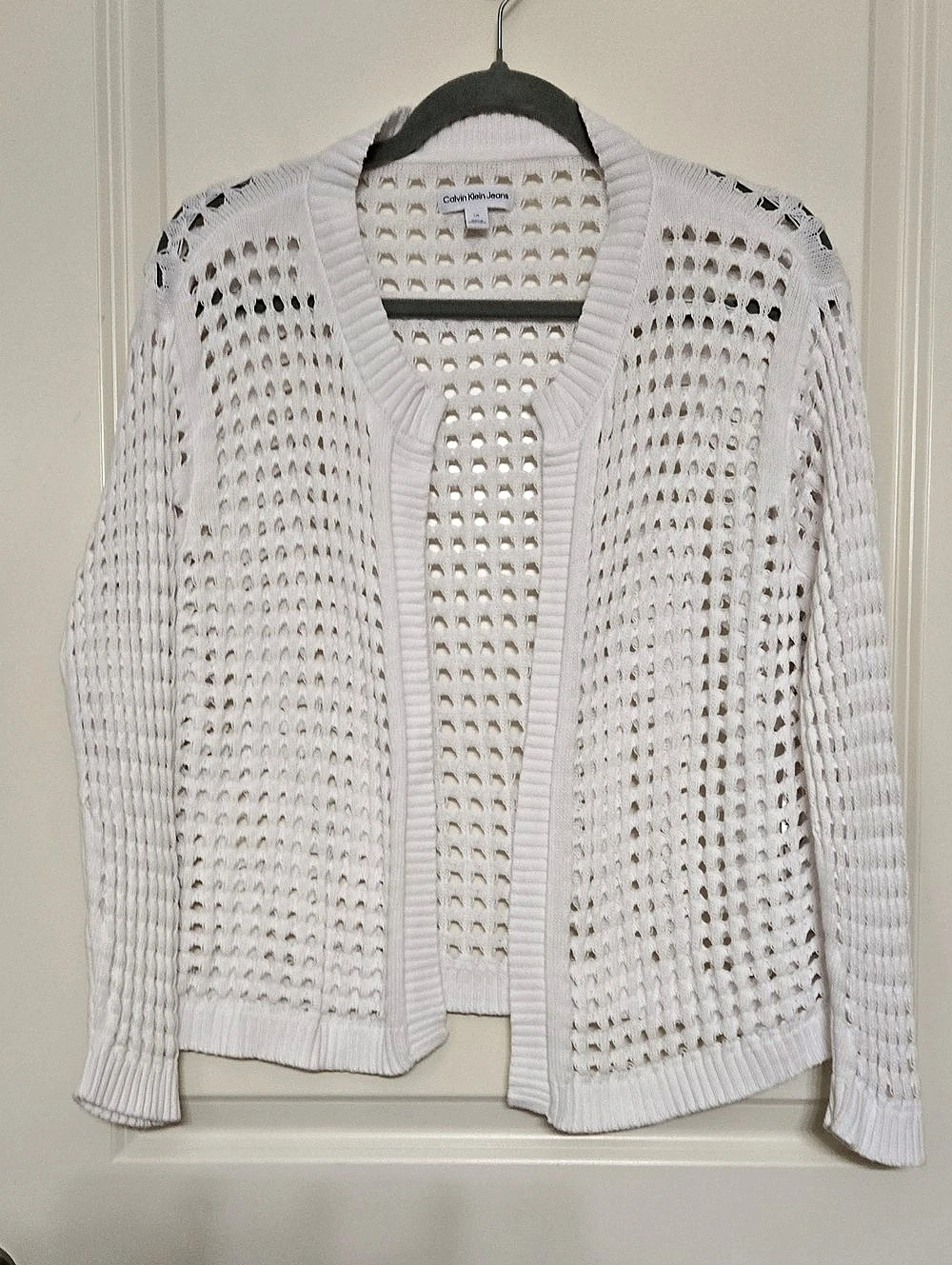 Calvin Klein Jeans Open Knit Cotton Cardigan White Size Large Like New
